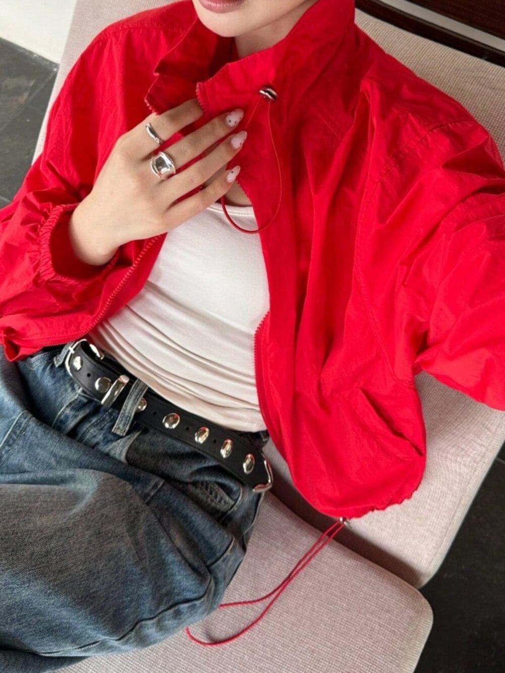 Red Casual Women's Loose Fit Short Plain Jacket